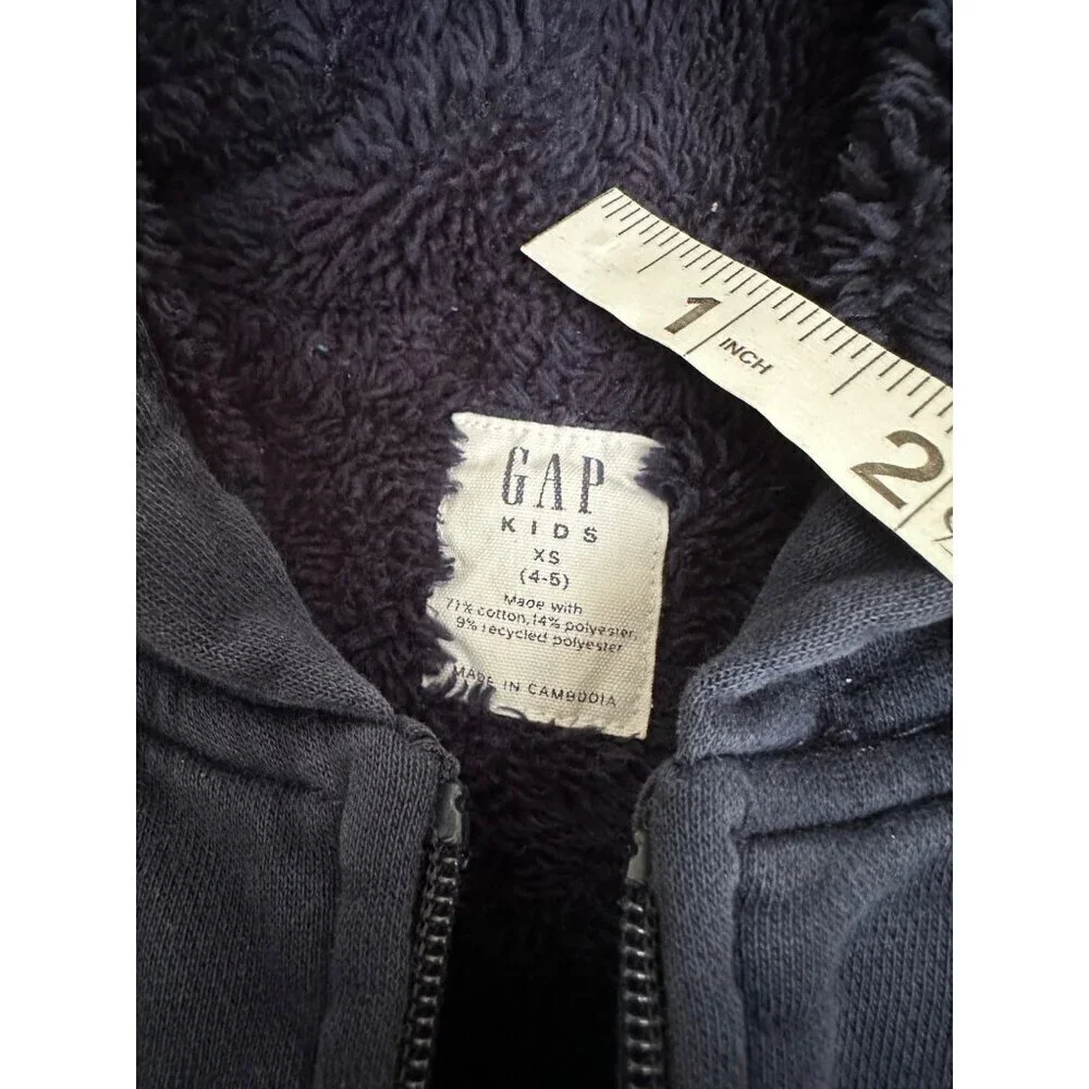 Gap Kids Sherpa-Lined Navy Zip-Up Hoodie XS 4/5